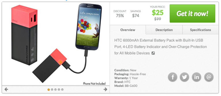 Deal:  HTC 6,000mAh Portable Battery Pack for $25