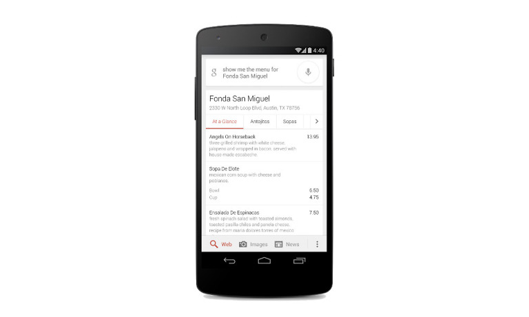 Tip:  Use Google Search on Mobile to Quickly Find Restaurant Menus as Search Cards