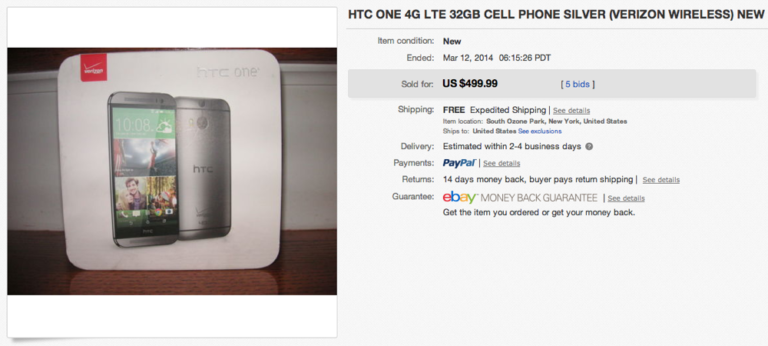 “All New HTC One” for Verizon Sold on eBay for Just $500, Packaging Outs Specs