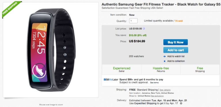 Deal: Grab Samsung’s Gear Fit on eBay for Just $184.99