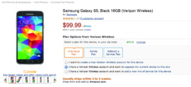 Deal:  Amazon has the Verizon Galaxy S5 for $99 (Upgrades and New Accounts)