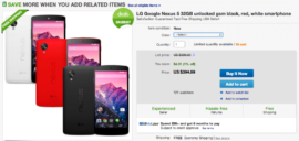 Deal:  Nexus 5 32GB in White, Black, or Red for $394 With Free Shipping