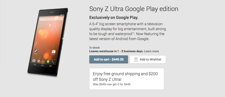 Sony Z Ultra Google Play Edition Price Slashed $200