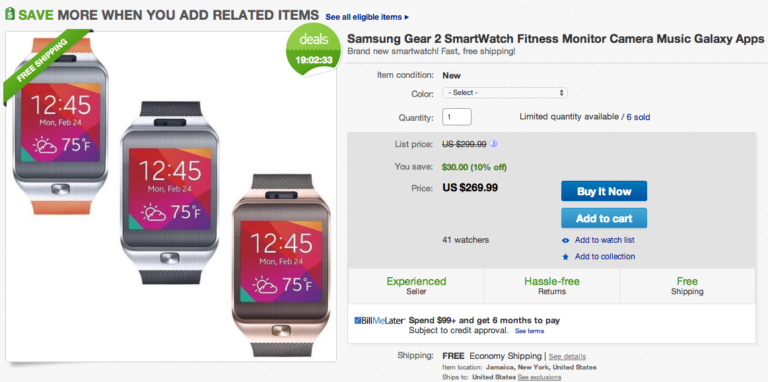 Samsung Gear 2 Discounted to $269 Through eBay