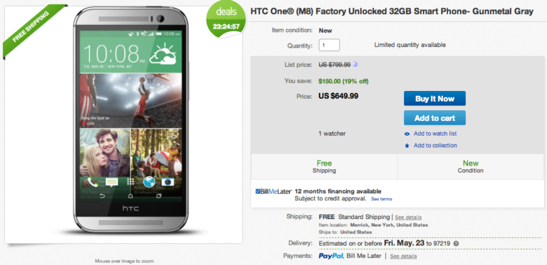 Deal:  Unlocked HTC One (M8) From eBay for $649 ($50 Off)