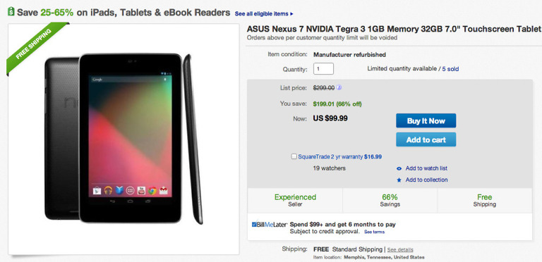 Deal:  Nexus 7 (2012) 32GB for $99 From eBay