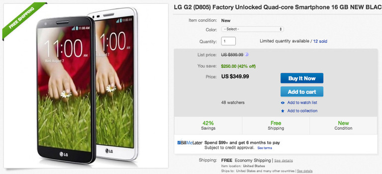 Deal:  Brand New, Unlocked LG G2 for $349 From eBay
