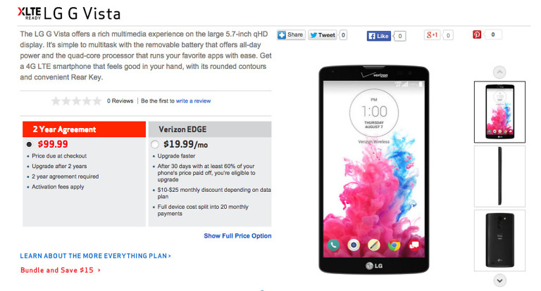 LG G Vista Now Available From Verizon for $99 on Contract (Updated)