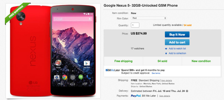 Deal:  Nexus 5 16GB for $335, 32GB for $375 in eBay Daily Deals