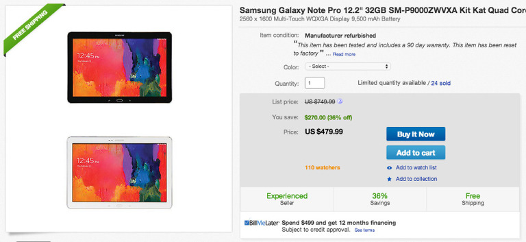 Deal:  Samsung Galaxy Note PRO 12.2 for $479, Regularly $699