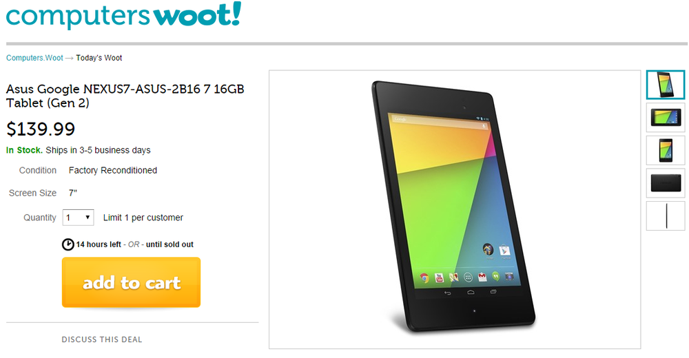 Deal: One-day Sale on Factory Reconditioned Nexus 7 (2013) 16GB, Only $139