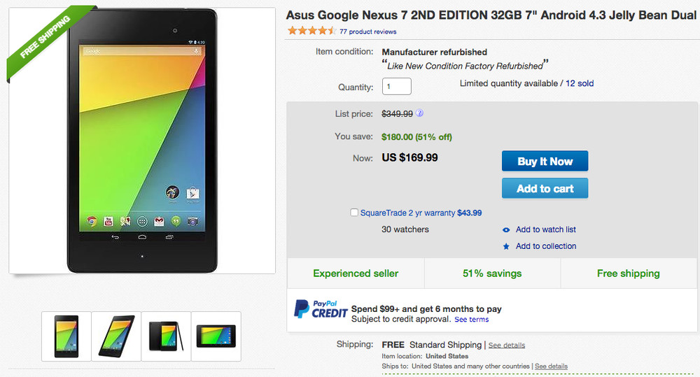 Deal:  Nexus 7 (2013) 32GB for $169 From eBay, $100 Off