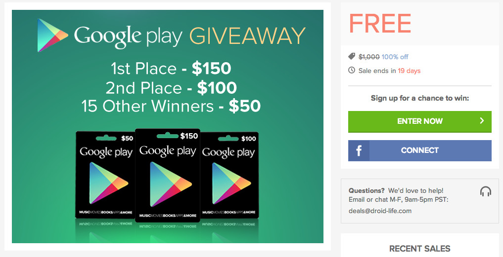 Reminder: Enter to Win Your Share of $1,000 in Google Play Credit
