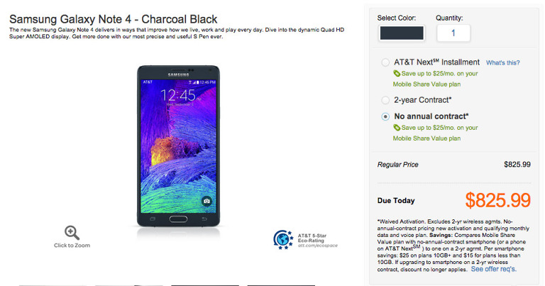 Galaxy Note 4 Full Retail Pricing is Out of Control at AT&T