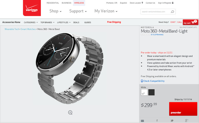 Verizon Opens Pre-Order for Metal Moto 360, Ships November 11 for $299
