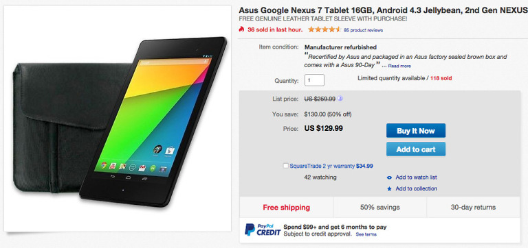 Deal: 16GB Nexus 7 (2013) Plus Free Leather Case on Sale for $129 Today Through eBay