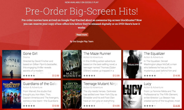 Google Opens Pre-orders for Movies on Google Play