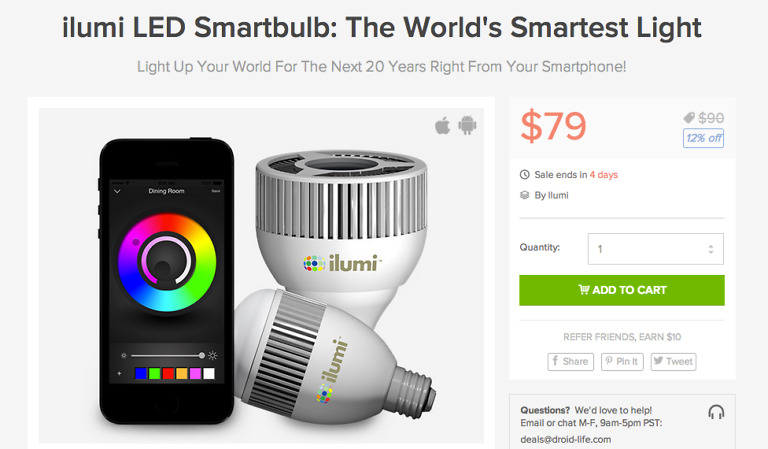Deal: Ending Soon, iLumi LED Smartbulb for $79