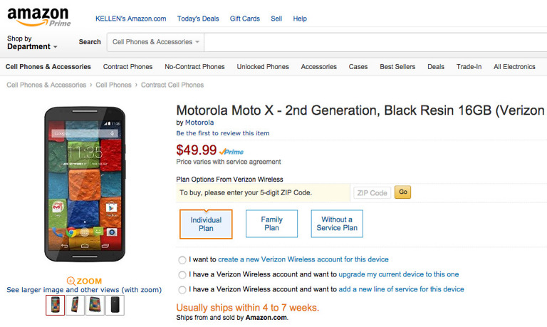 Deal: Moto X (2nd Gen) Available at Amazon for $49.99 in Black, $69.99 in Leather or Bamboo