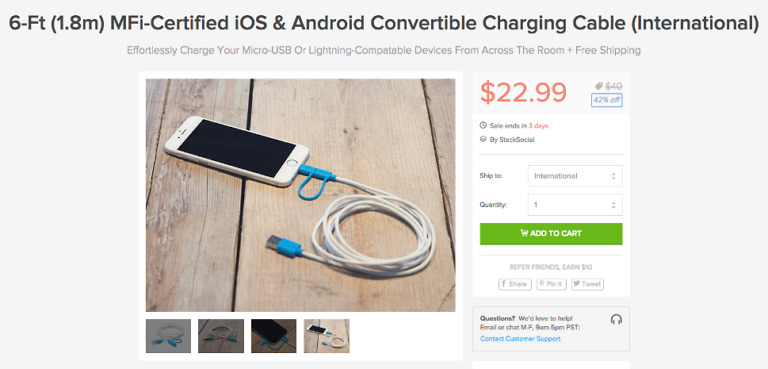 Deal: 6′ MFi-Certified Android and iOS Convertible Charging Cable for $23