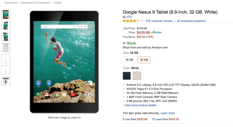 Deal: Amazon Selling the Nexus 9 16GB for $349 and 32GB for $429, $50 Off Retail