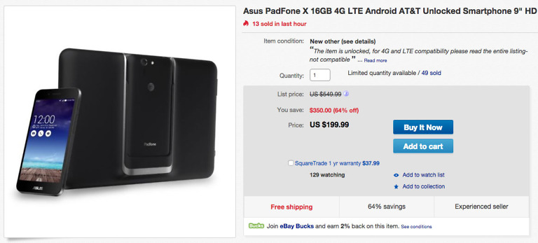 Deal:  Unlocked ASUS Padfone X With Tablet Dock for $199 (Updated)