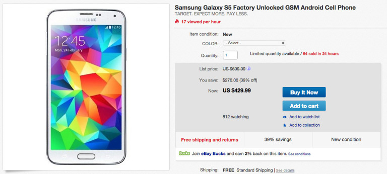Deal:  Brand New Unlocked Galaxy S5 From Target Just $429