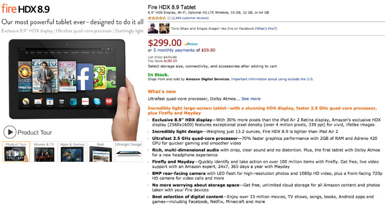 Amazon Fire HDX 8.9 Tablet on Sale for Only $299, Limited Time Offer