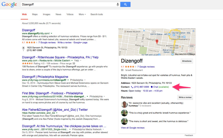 Google Testing Live Chat Support in Search Results for Businesses