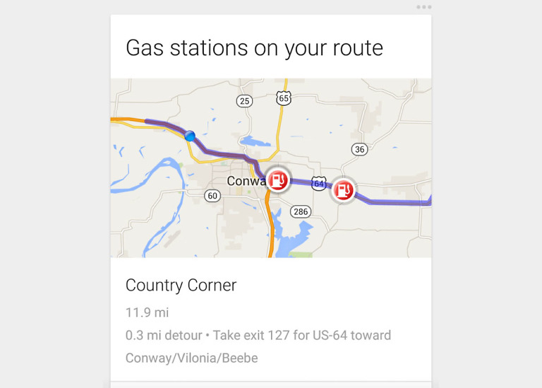 This Google Now Card Shows You Gas Stations on Your Route