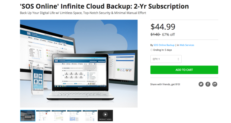 Deal: 2-Yr Subscription to SOS Online Infinite Cloud Backup for $45