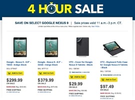 Legit Deal:  Best Buy Slashing $100 Off Nexus 9 for 4 Hours Only, Accessories Too