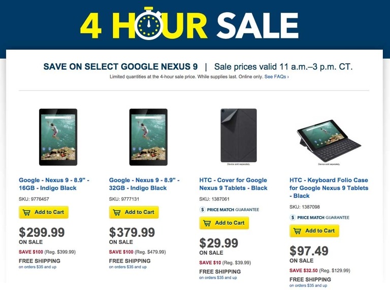 Legit Deal:  Best Buy Slashing $100 Off Nexus 9 for 4 Hours Only, Accessories Too
