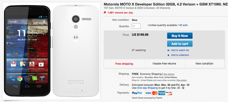 Deals: New Unlocked Moto X Developer Edition or LG G2 for $199 and $189