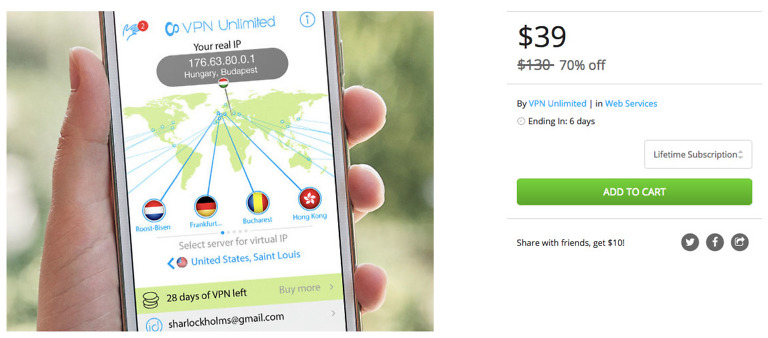 Deal:  VPN Unlimited Lifetime Subscription Just $39