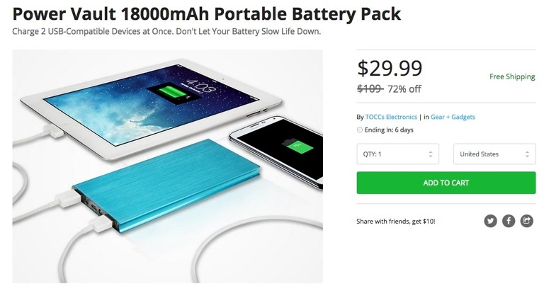 Deal:  Only $30 for This 18,000mAh Battery Pack
