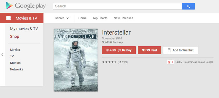 Deal:  Interstellar and a Bunch of Other Movies are Just $3.99 in HD on Google Play (Updated)