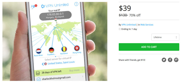 Deal:  VPN Unlimited Lifetime Subscription for $39