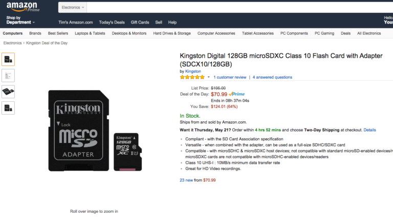 Deal:  Kingston 128GB MicroSD Card Just $70 Today at Amazon, Others 70% Off