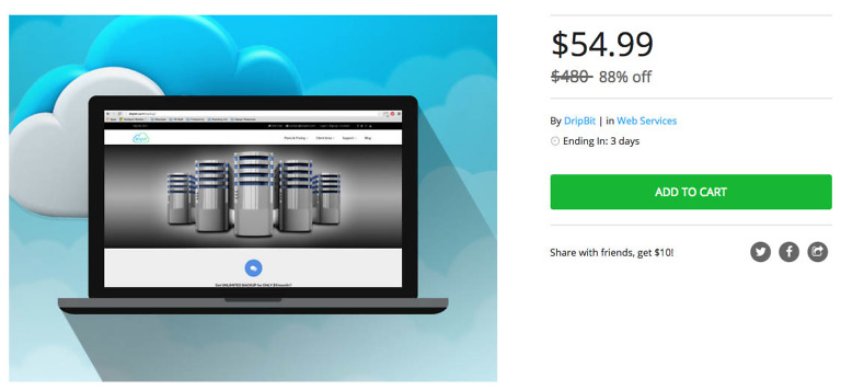 Deal:  Lifetime Dripbit Online Backup Subscription for $55