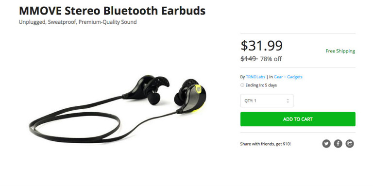 Deal: MMOVE Stereo Bluetooth Earbuds for $32, Down From $150