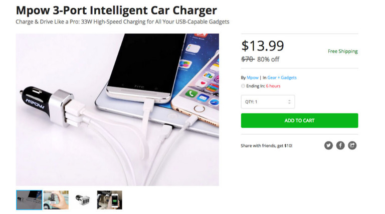 Deal: Mpow 3-Port Intelligent Car Charger for $14, Free Shipping