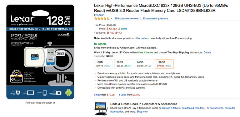 Deal:  128GB Lexar MicroSD Card With USB 3.0 Reader is Just $73