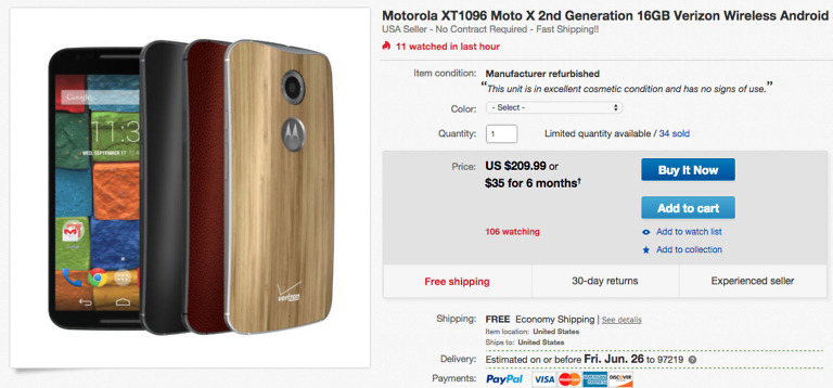 Deal:  $209 for This Refurbished Verizon Moto X (2nd Gen)