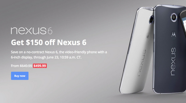 Deal:  Motorola Slashes Nexus 6 by $150 for Limited Time