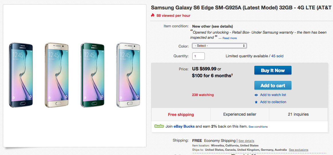 DEAL:  Unlocked AT&T Galaxy S6 Edge for Just $599 ($215 Off)