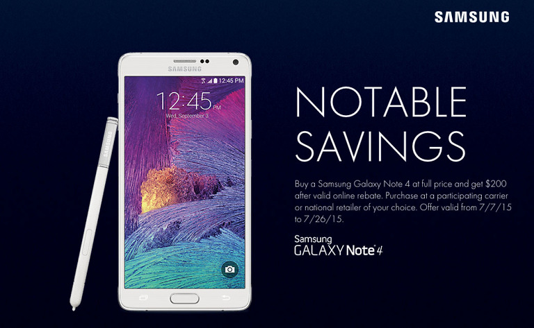 Deal:  Buy a Galaxy Note 4 at Full Retail, Get $200 Rebate From Samsung