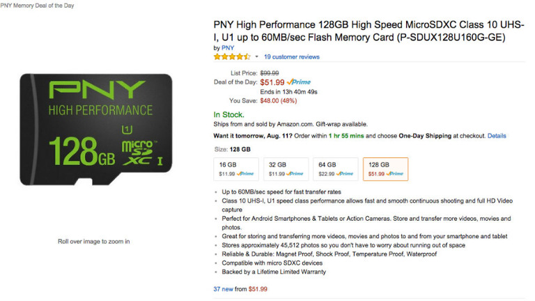 Deal: Purchase a PNY 128GB MicroSD Card for Just $52 on Amazon