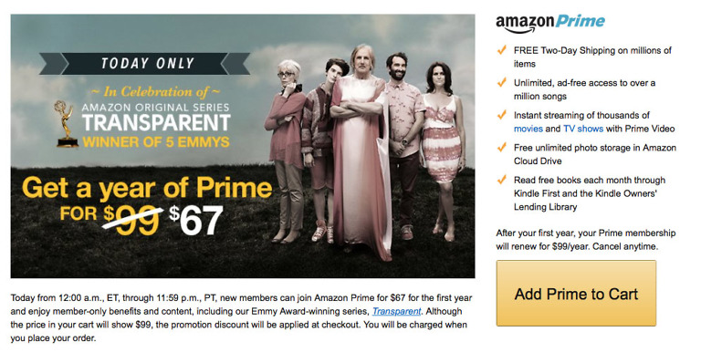 DEAL: Amazon Prime Drops to $67 for 1-Day Only
