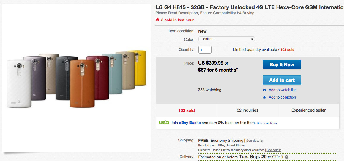 Deal:  $399 for a Brand New, Unlocked LG G4